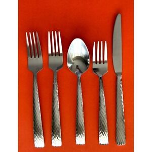 Mikasa OLIVER Lot (5pc) Stainless 18/0 Hammered Knife Fork Spoon Replacement